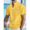 Men's Cotton Linen Short-Sleeve Shirt with Stand Collar & Half-Button Placket - Casual Outdoor Leisure Wear for Spring and Summe