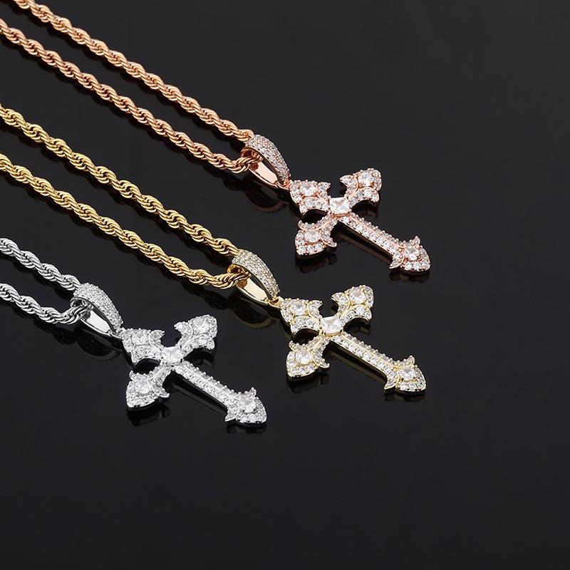 European and American Personalized Retro Cross Pendant Full of Zircon Men's Twist Chain Necklace Jewelry