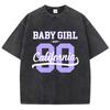 Street Womens Acid Wash T-Shirts 90 California Letter Printing Tees Oversize Crewneck Cotton Short Sleeve Female Clothes