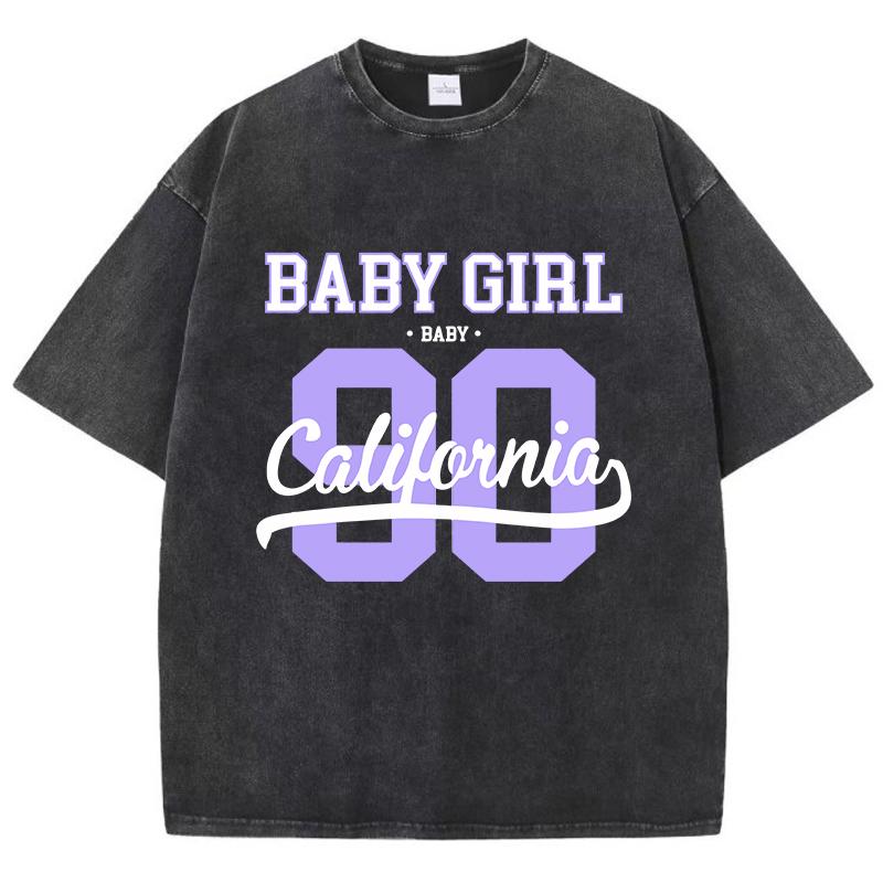 Street Womens Acid Wash T-Shirts 90 California Letter Printing Tees Oversize Crewneck Cotton Short Sleeve Female Clothes