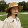 Luxury Faux Pearl Trimmed Hat Wide Brim Wool Felt for Women, Vintage Flat Top Fedora Wedding Guest Fashion with Trim, Elegant Winter Cap Autumn