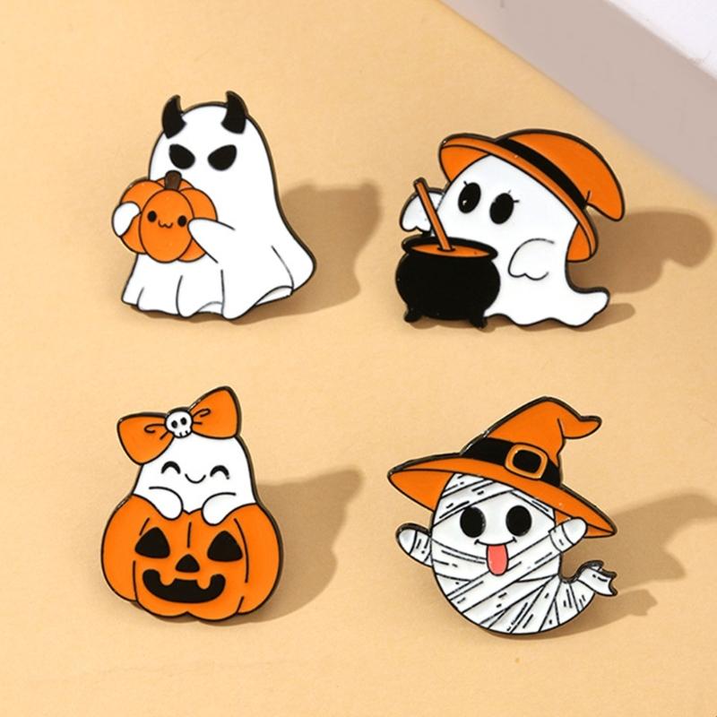 Festive White Specters And Pumpkin Design Alloy Pin Halloween Party Decoration Costume Jewelry