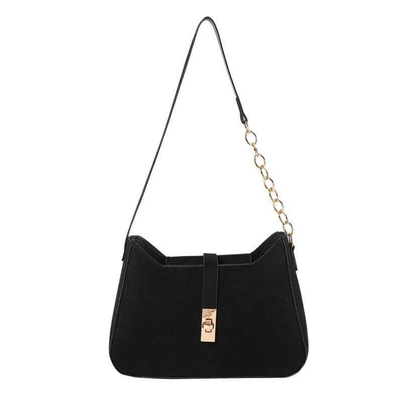 

Street Fashion Suede Shoulder Bag With Chain Details And Stitching Element 2024 Spring Collection чёрный