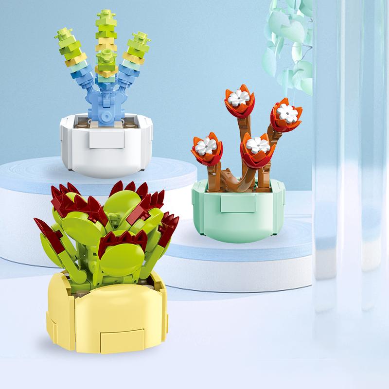 Succulente Blocchi da costruzione Pianta da assemblaggio Bouquet in vaso Giocattolo per bambini Decorazione creativa Modello