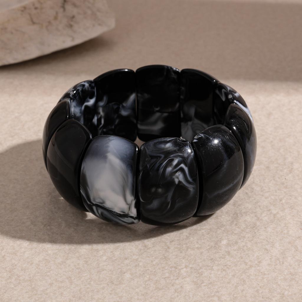 7 Styles Vintage Thick Resin Acrylic Bangles for Women Geometric Wide Chunky Elastic Bracelets Wood Bangle Metal Hand Jewelry