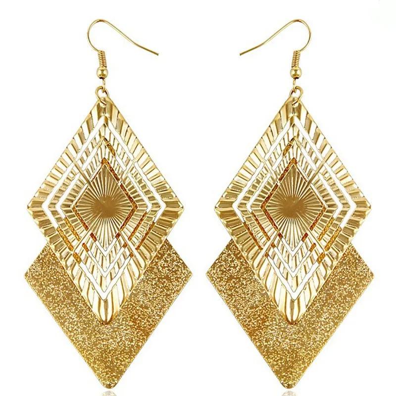 Bohemian Geometric Gold Color Ginkgo Biloba Leaf Shape Drop Earrings for Women Statement Earring Jewelry Accessory Punk Style