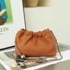 Women's Genuine Leather Cloud Pleated Shoulder Bag with Golden Ball Detail