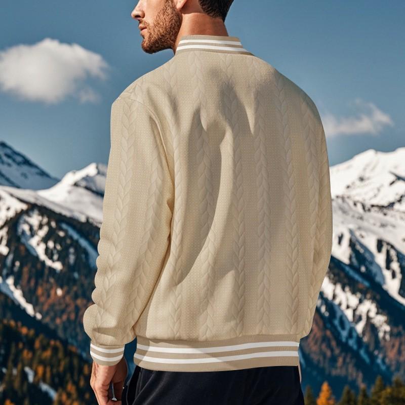 2024 Herren Jacquard Baseball-Cardigan – Einreihige, lässige einfarbige Jacke für Frühling & Herbst