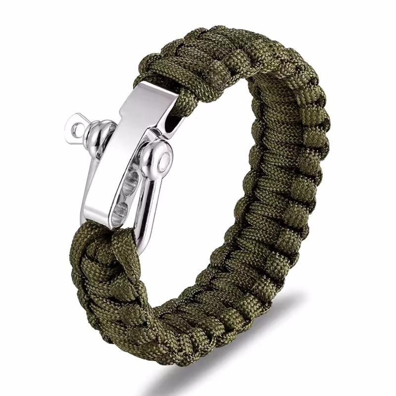 Survival Paracord Bracelet Men Three-Holes Adjustable U-Type Buckle 550 Parachute Rope Outdoor Camping Hiking Emergency