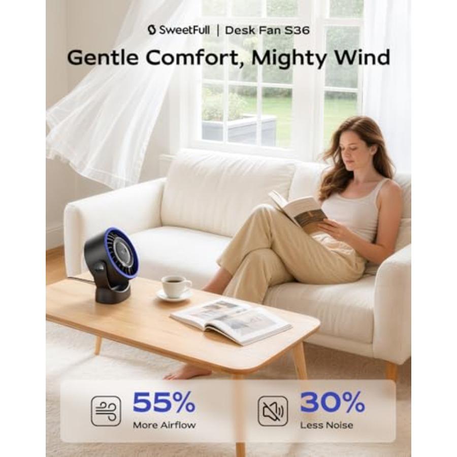 USB Small Desk Fan - 5 Inch Mini Personal Desktop Fan, 4 Speeds Cooling Strong Airflow, 360° Adjustable Tilt, Quiet Portable Ta