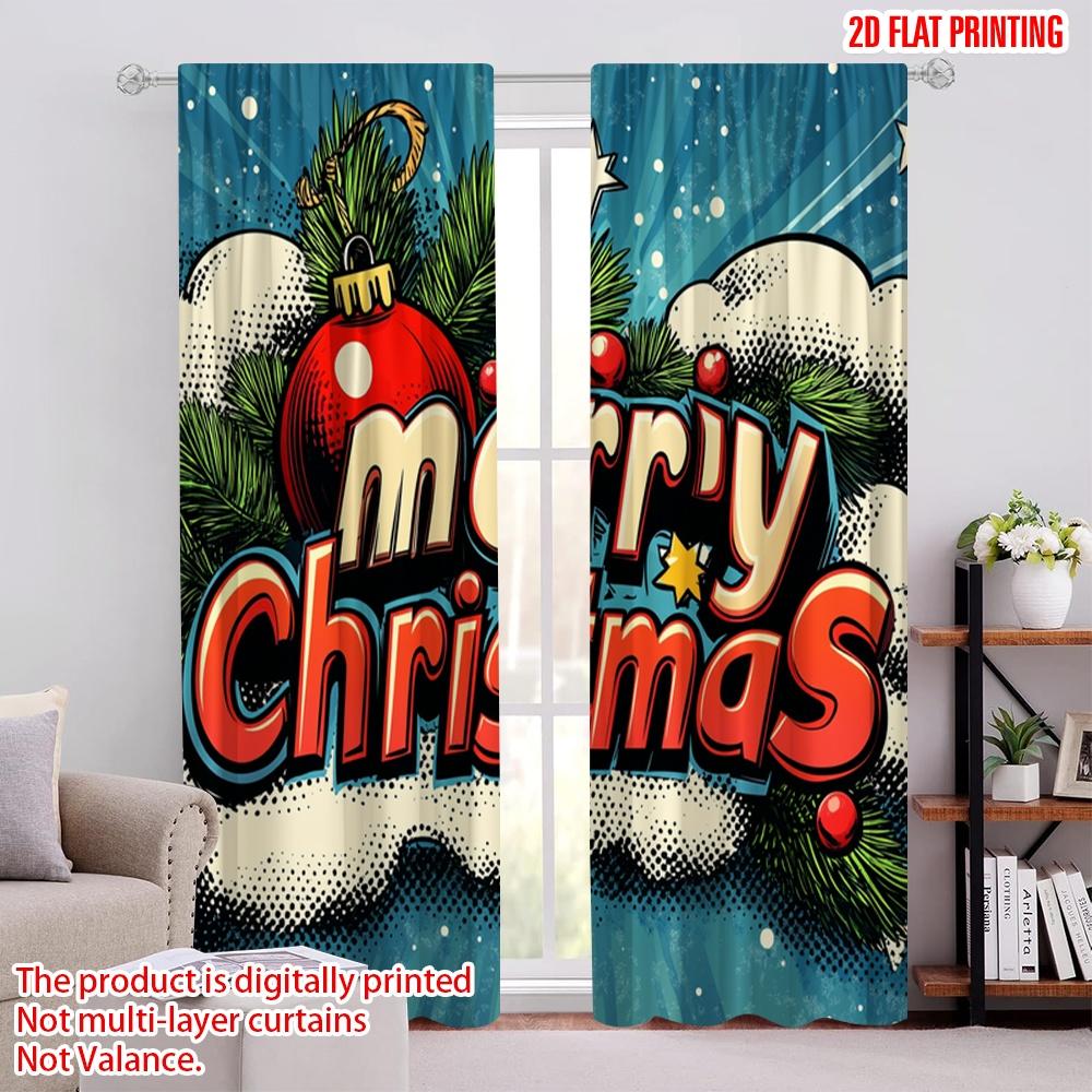 

2pcs,2D plane printing Curtains Roller Blinds Christmas Pine Bauble Retro (2) 100% Polyester (without rod) Home Decor for 52.50 × 116.00 cm 2 pcs