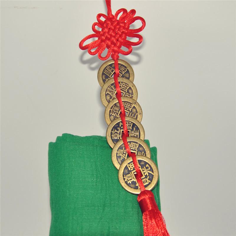 Thickened Brass Five Emperor Coins Chinese Knot Pendant Ornament