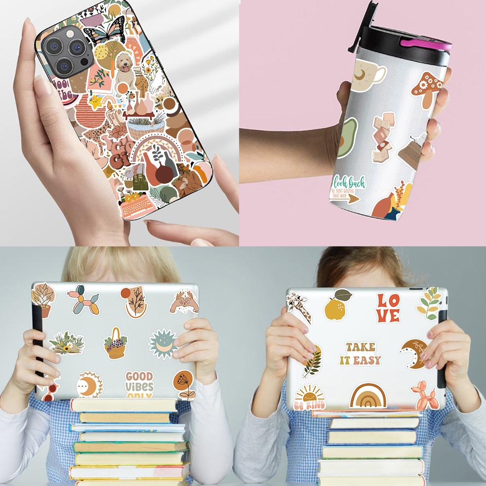 100Pcs Retro Cartoon Art Bohemian Aesthetic Stickers Graffiti Decal Scrapbook Car Laptop Phone Sticker For Kids Girls