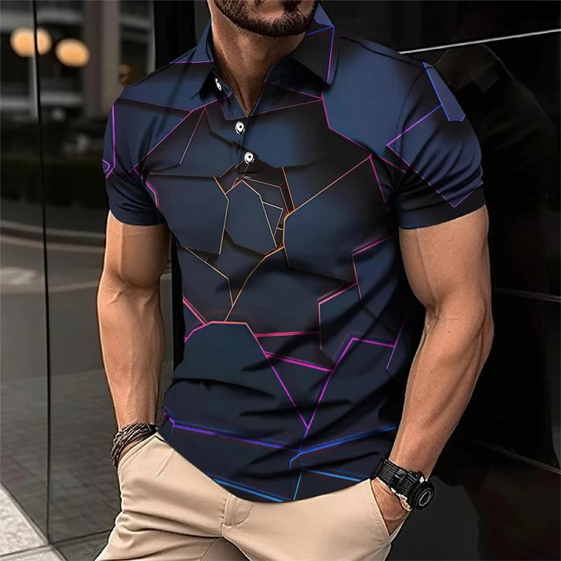 

3D printed men s short sleeved polo shirt with cool technology style and fashionable short sleeved polo shirt 5XL