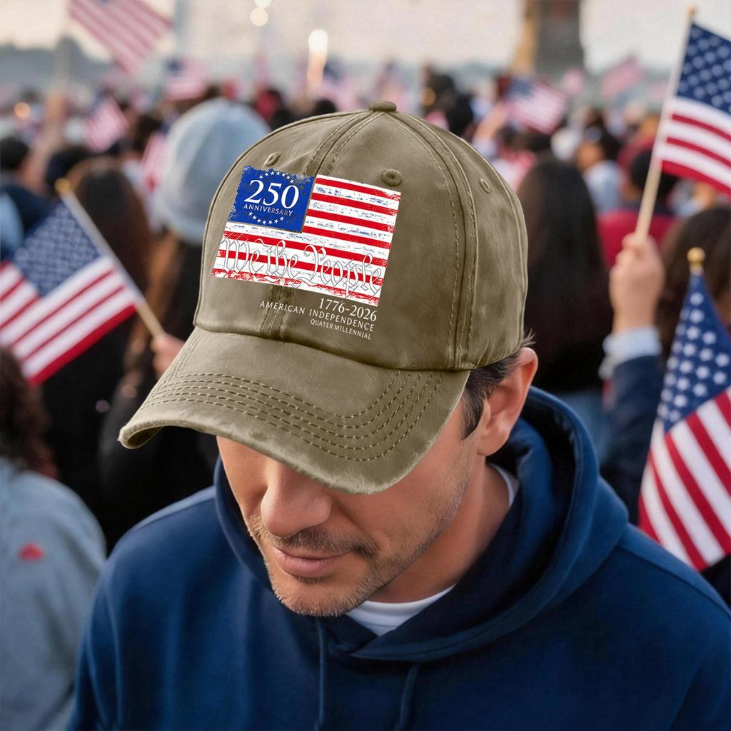 Adjustable Baseball Cap with 250th Anniversary American Independence Flag Print Unisex Casual Cotton Hat for Outdoor Activities