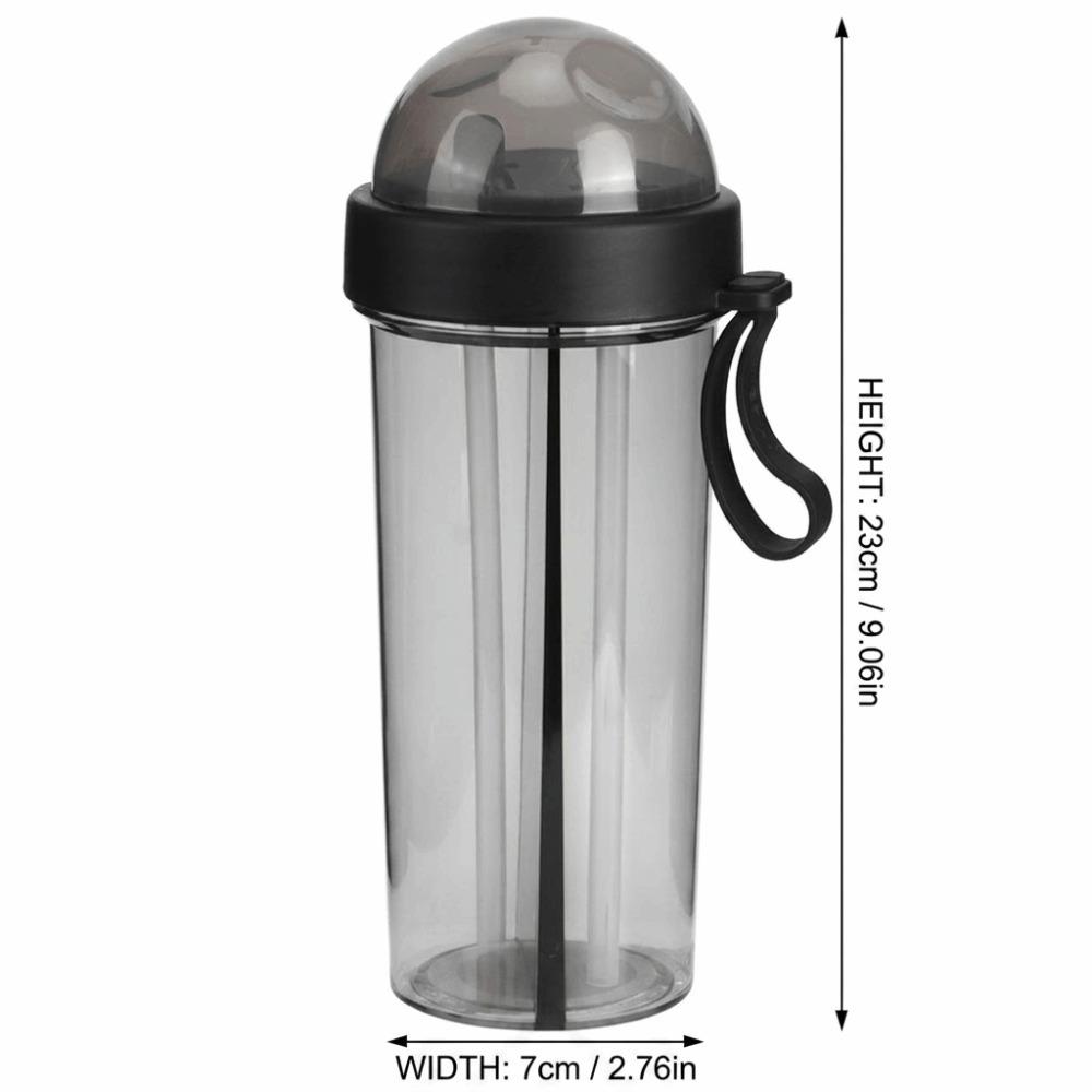 

Dual Mouth Water Bottle With Tubes Large Capacity Cup Dual Drink Cup Fruit Tea Drink чорний