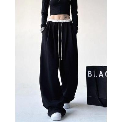 American Black Sports Pants for Women In Spring and Autumn 2026 New Style Loose Dance Student Sweatpants Contrasting Wide Leg Pants Trendy