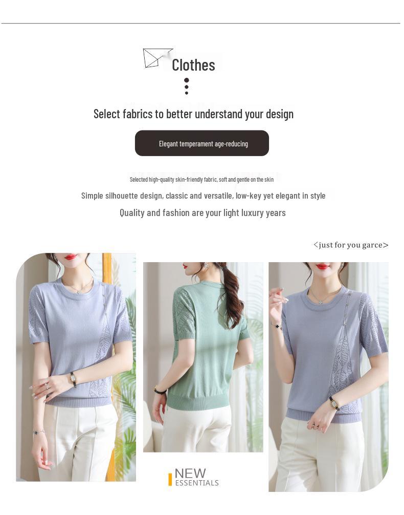 Mom's Summer Ice Silk Short-Sleeve Top for Middle-Aged Women