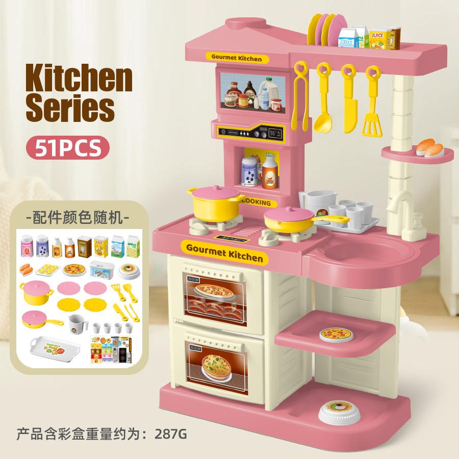 Kids Kitchen Playset Simulated Cooking Stove With Utensil Accessories Pretend Play Kitchen Toy Set For Toddlers Small Boys Girls