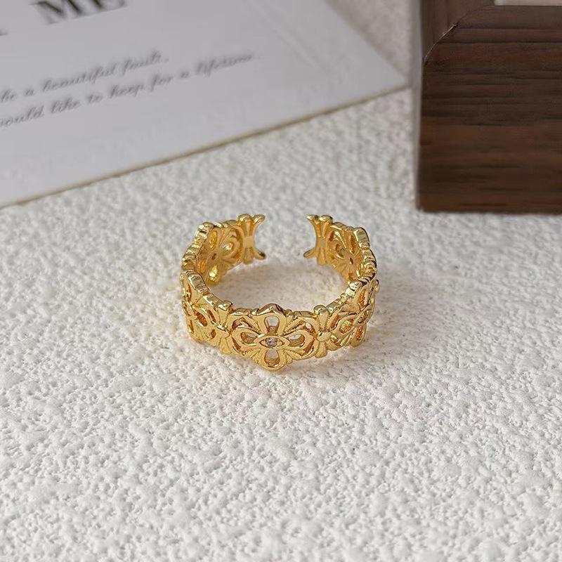 Micro Inlaid Personality Vintage Geometric Opening Ring Women'S Fashion Retro High Sense Niche Design Ring