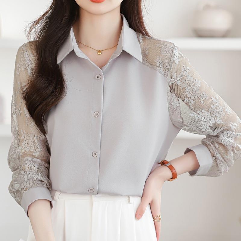 Dámský límec s krajkou, patchwork, perspektivní šifonový top, kardigan