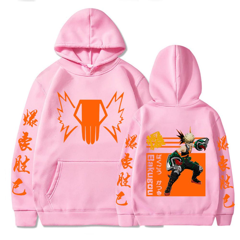 Giappone Anime My Hero Academia Bakugou Katsuki Felpe con Cappuccio Donna Uomo Kawaii Manga Grafiche Arancioni Felpe Abbigliamento