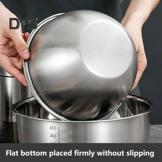 Tigela de salada de aço inoxidável com marca de escala, superfície polida, livre de BPA, fácil de limpar, lavável na máquina de lavar louça, tigela de mistura multifuncional