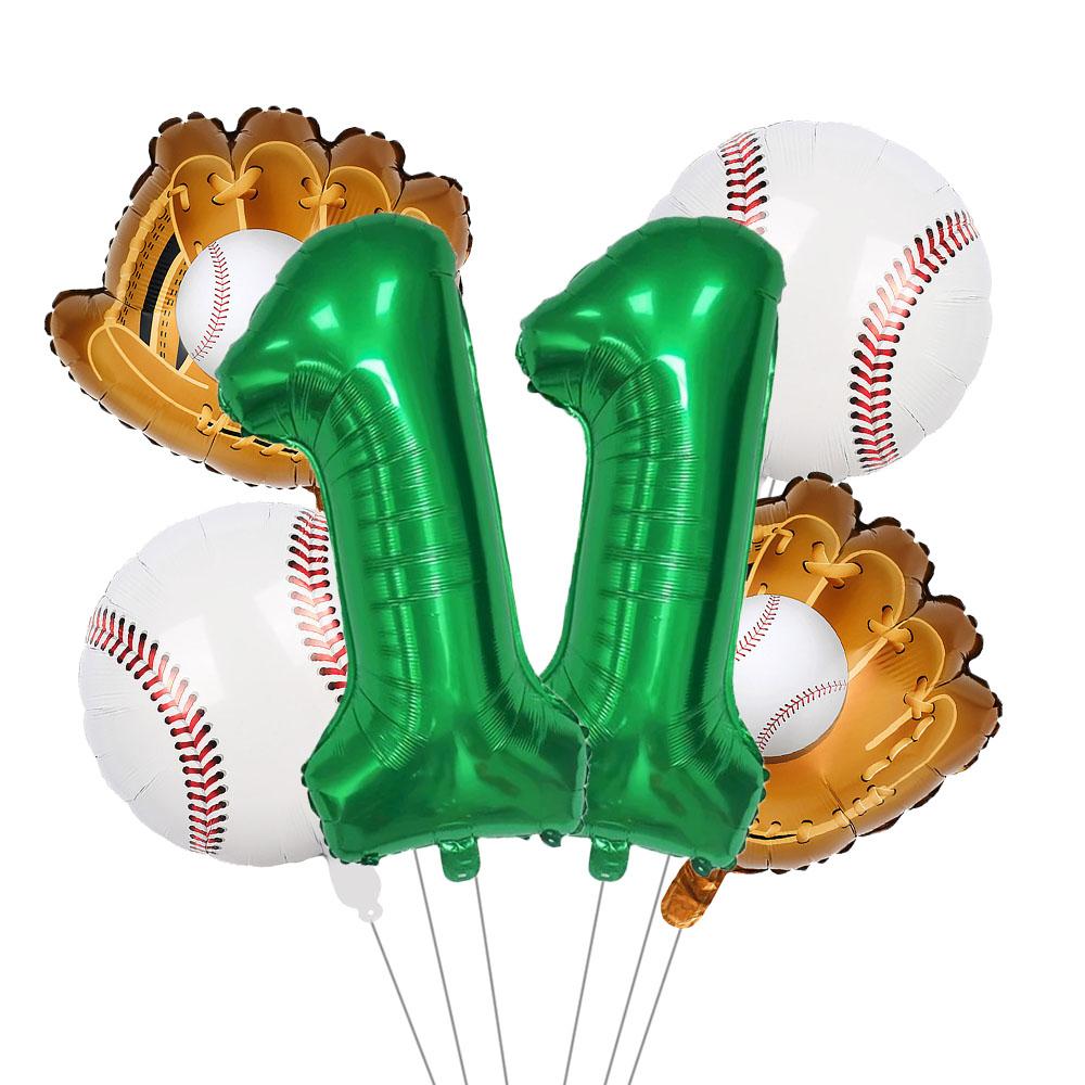 Baseball Balloons 32Inch Foil Green Number 0~13th Birthday Decor For Baseball Party Supplies Baseball Sports Theme