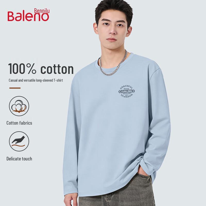 Baleno Men's 2026 Spring Round Neck Long Sleeve Pure Cotton T-Shirt