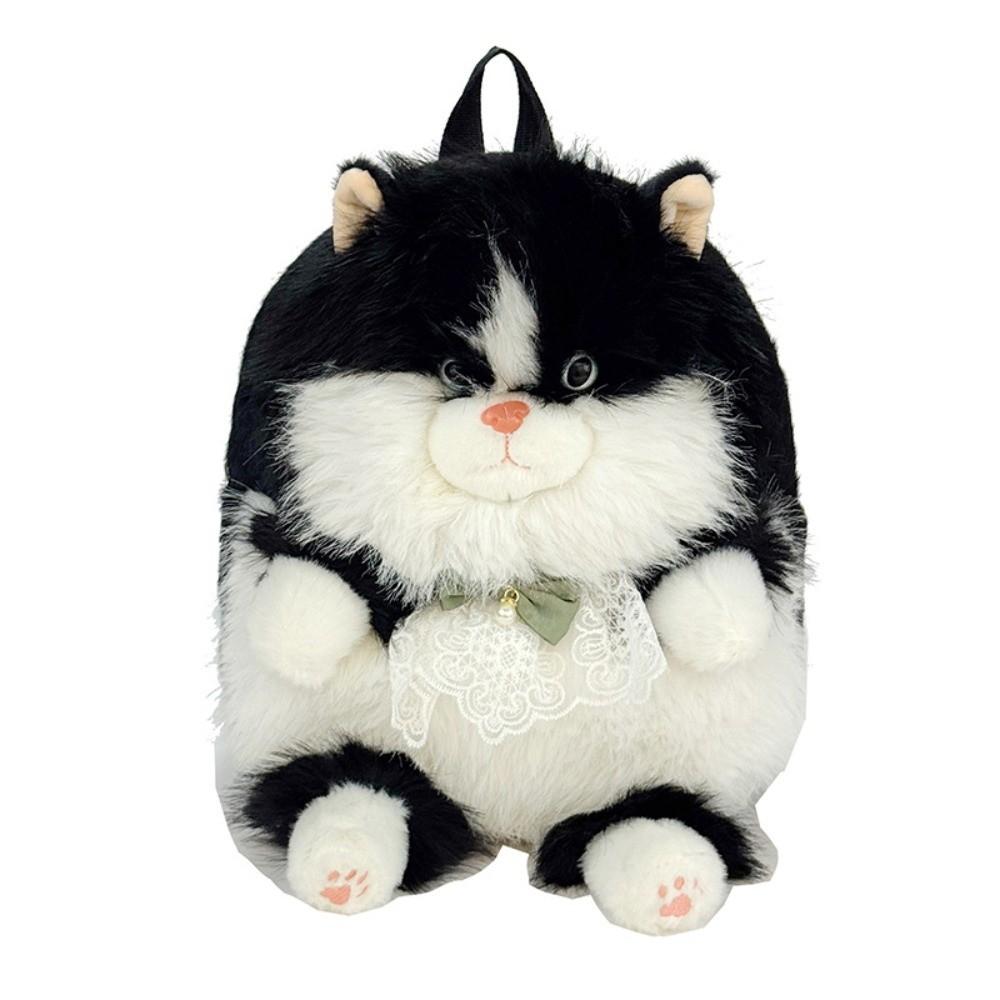 Large Capacity Cat Backpack Soft Fluffy Shoulder Bag Cartoon Plush Rucksack  For Women