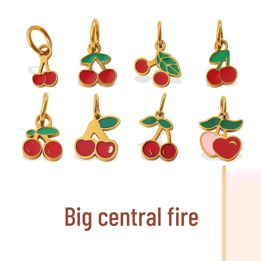 New Sweet Red Cherry Enamel Stainless Steel DIY Fruit Bracelet Necklace Pendant