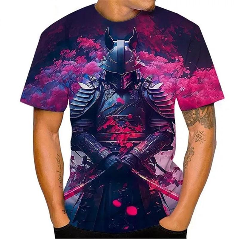 Japanischer Samurai 3D-gedruckt Herren Damen Mode Streetwear Übergroß Kurzarm T-Shirt Tops Herrenbekleidung