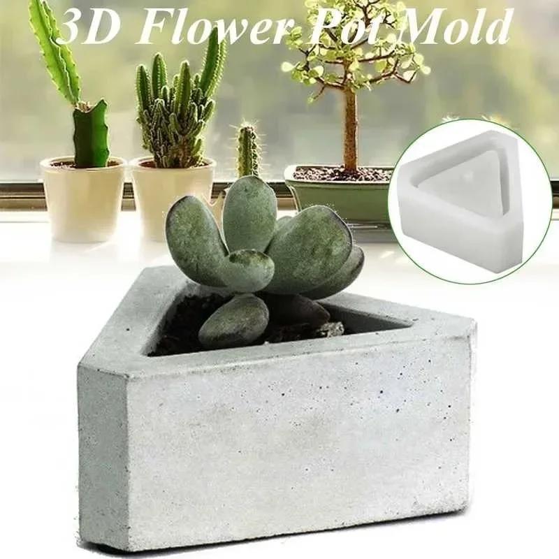1 st Triangel Betong Silikonform Kaktus Suckulent Växtkruka Form DIY Cement Lera Hantverk Gjutning Blomkruka Form 3D Form