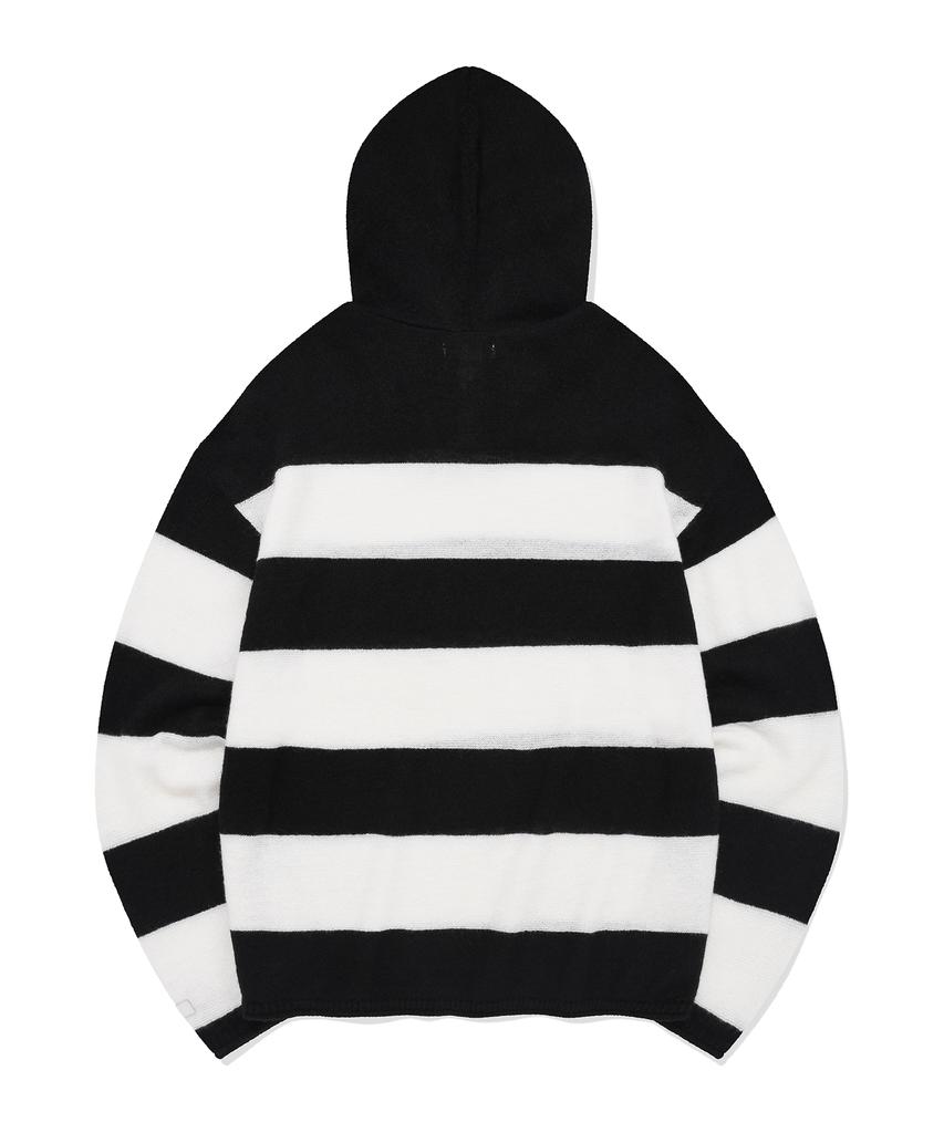 FALLETT Striped Sheer Knit Hoodie Black