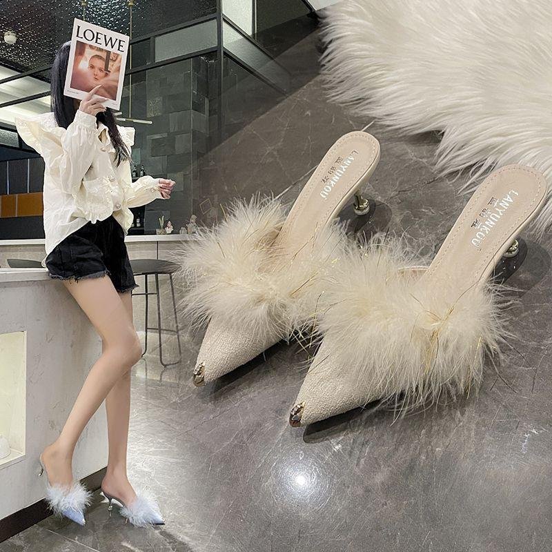 Mao Mao Slippers Women's Summer Wear Cool Slippers Pointed Stiletto High Heels Fashionable Versatile Height Increase