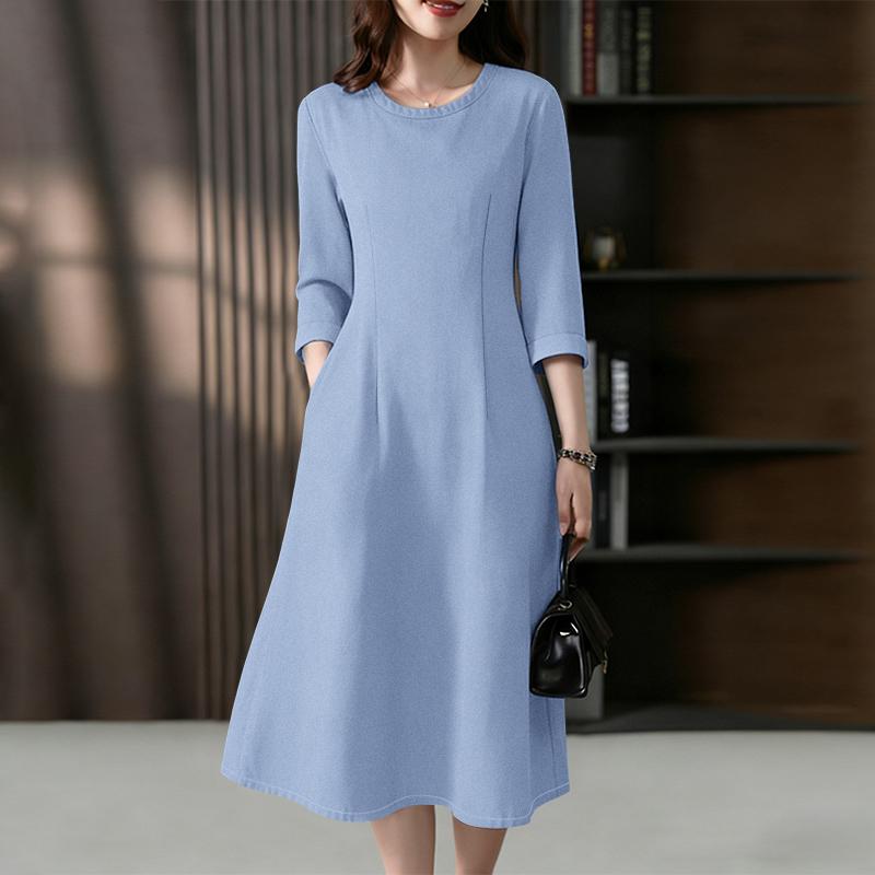 ZANZEA Women Casual Round Neck 3/4 Sleeve Loose Dress