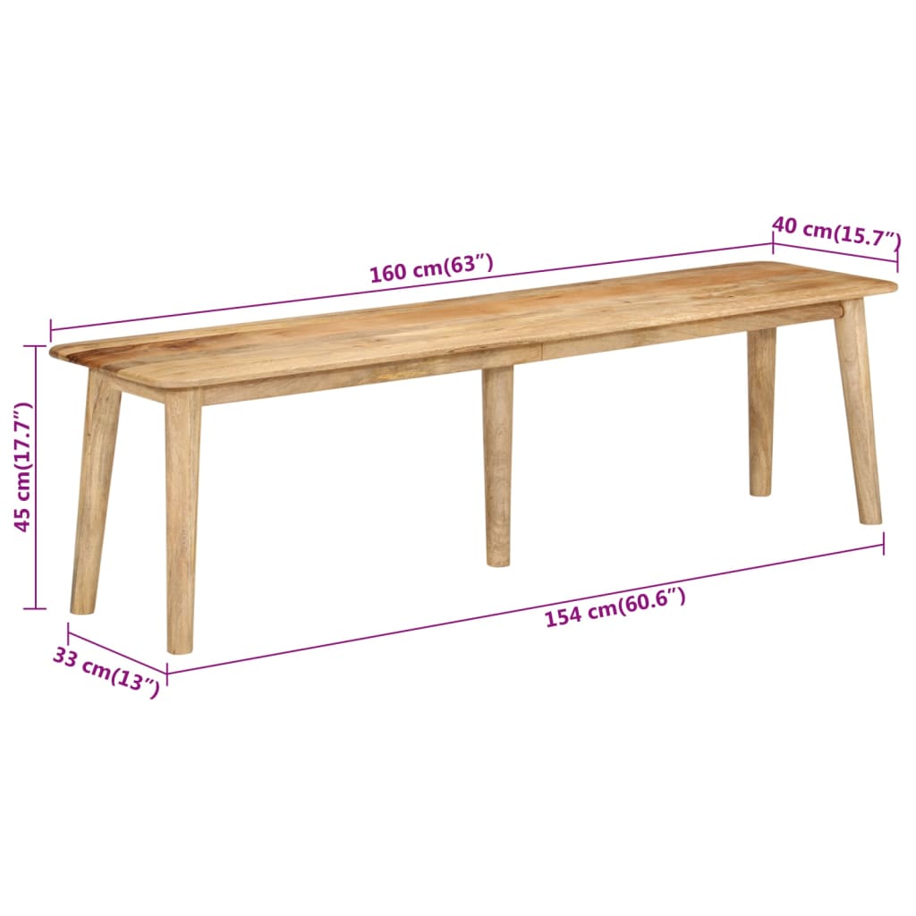 Solid Mango Wood Bench 160 x 40 x 45 cm