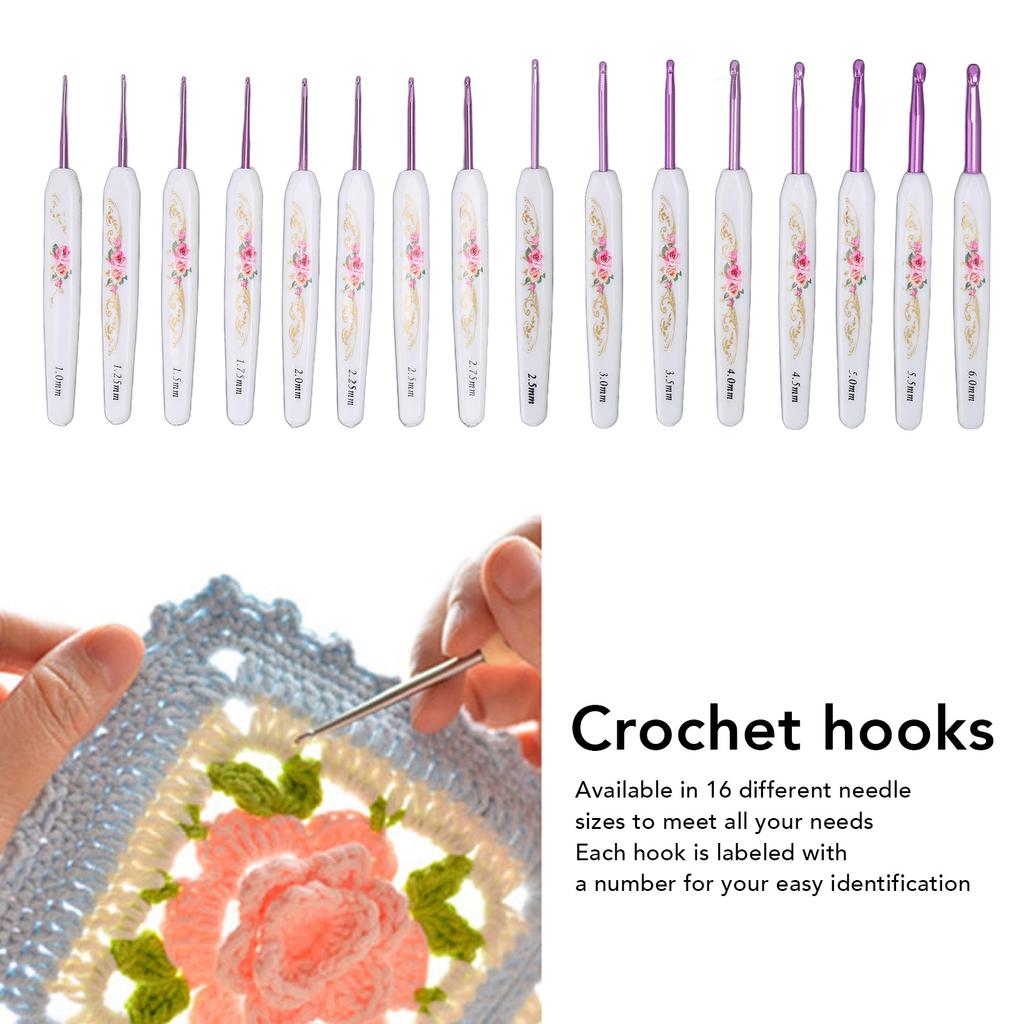 16pcs Crochet Hooks Kit Ergonomic Crochet Needles Set Multipurpose Crochet Hooks With Case For DIY Hand Knitting