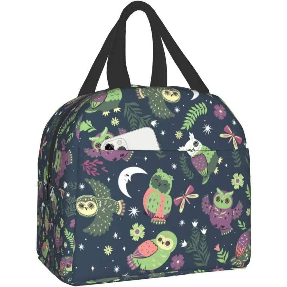 Cute Christmas Owls Lunch Box Reusable Insulated Lunch Bag for Travel Picnic Shopping Work Food Container for Adults Teens Kids