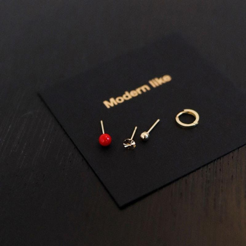 modernlike 14K gold coral red pearl earrings