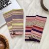 Soft Colorful Striped Fingerless Gloves Writing Work Gloves Retro Women Gloves Winter Wrist Glove