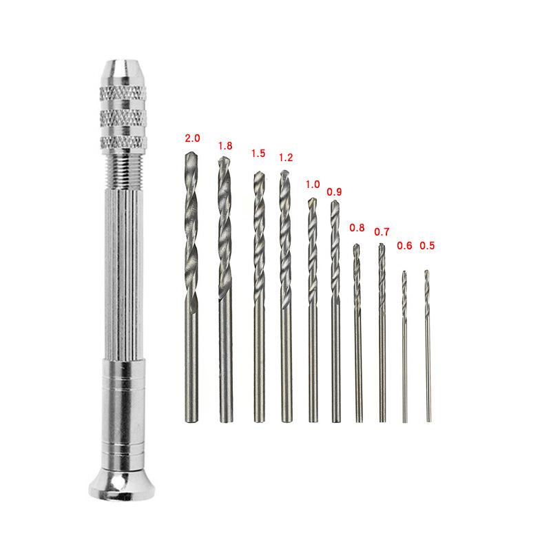 

11pcs Drilling Rotary Tool Manual Twist Drill Bit Watchmaker Pin Vice Watch Repair Tools Mini Hand Drill Woodworking Tools