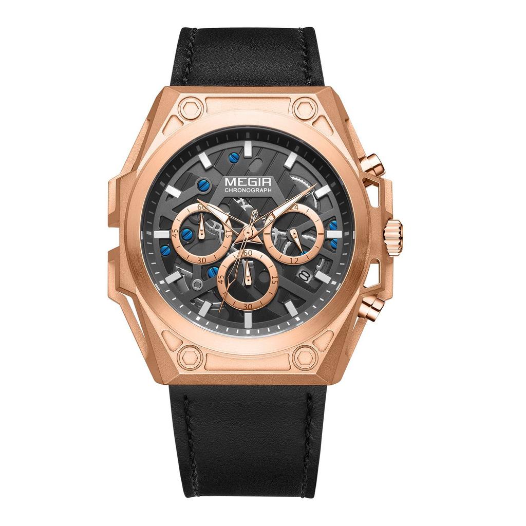 Watch Men'S 316 Stainless Steel Luminous Chronograph Hollow Sports Quartz Silicone Watch 4220