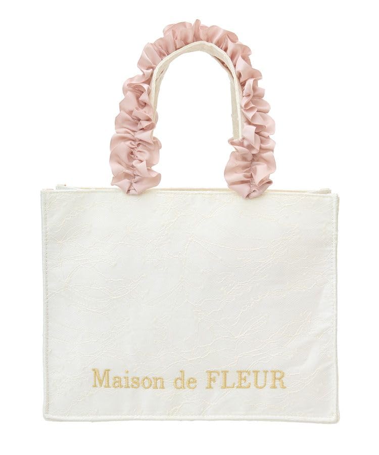 Maison de FLEUR (Эксклюзив ЕК) Квадратная сумка-тоут S с кружевной оборкой на ручке, цвет слоновой кости, 08000140100
