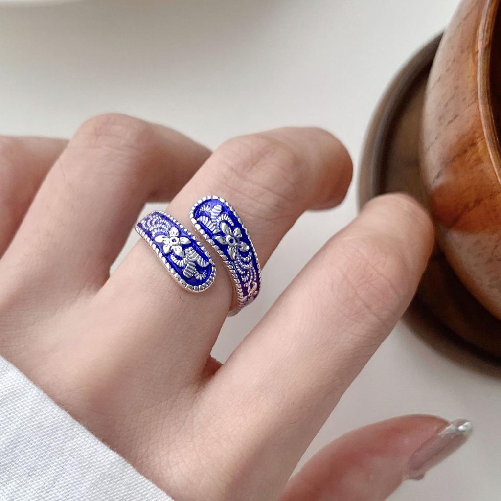 PANJBJ 925 Sterling Silver Golden Flower Rings For Women Drip Glaze Plant Irregular Adjustable Sweet Jewelry Gift Dropshipping