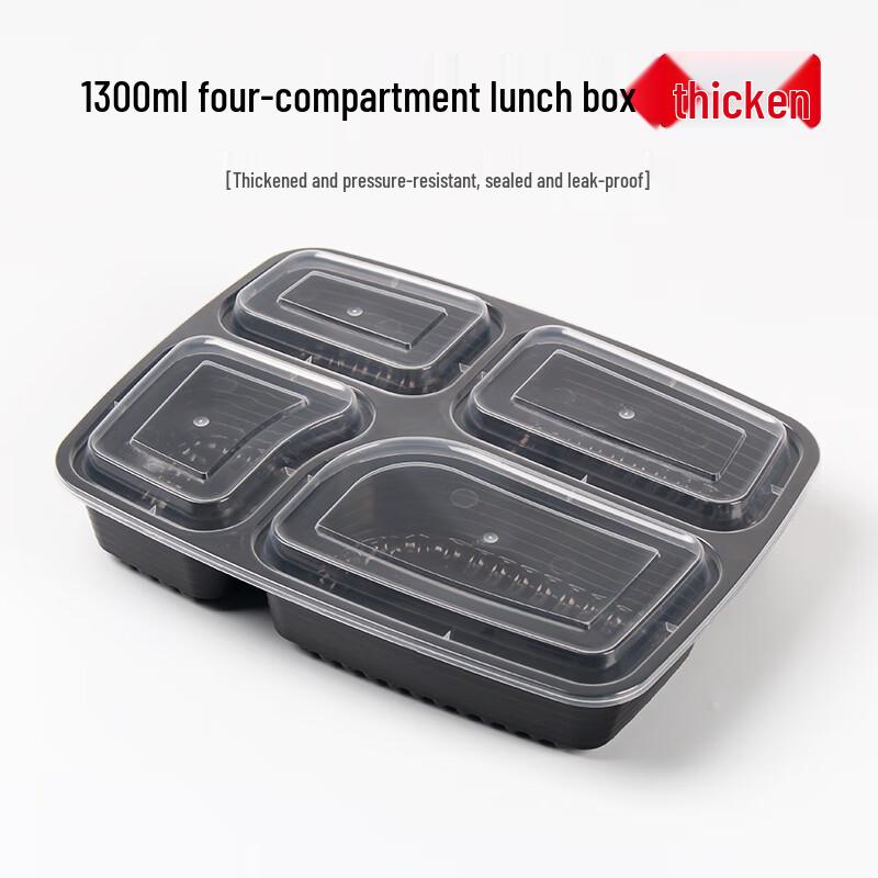 Sai Zhuo 1300ml 4-Compartment Disposable Rectangular Plastic Takeout Boxes