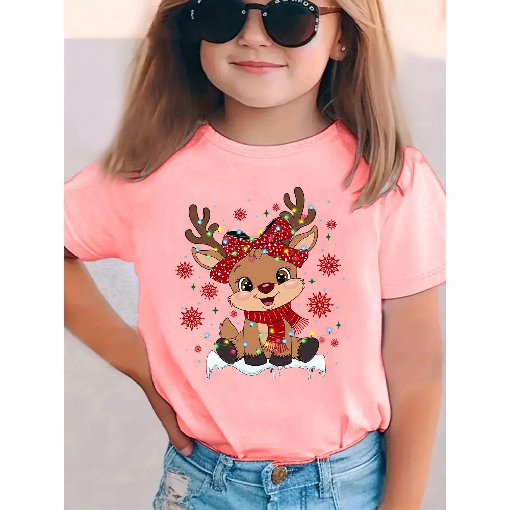 Weihnachten Sommer Mode Mädchen Kurzarm T-Shirt Muster Gedruckt Lässig Vielseitig Oberteil