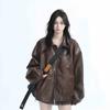 Autumn Winter Vintage Ladies Fashion Zipper Leather Jackets Long Sleeves Pure Colour Outwear Korean Aestheticism Harajuku Coats