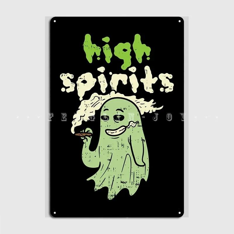 High Spirits Smoking Weed Metal Sign Wall Mural Club Bar Printing Mural Painting Tin Sign Poster
