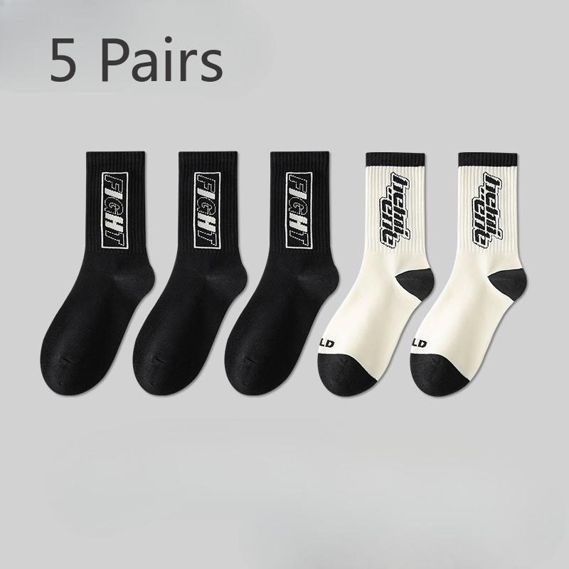 5 Pairs of Basketball Socks Men's Mid-calf Durable Spring and Summer Thin Long Cotton Anti-odour Sweat-absorbing Student Sports Socks Men's Models